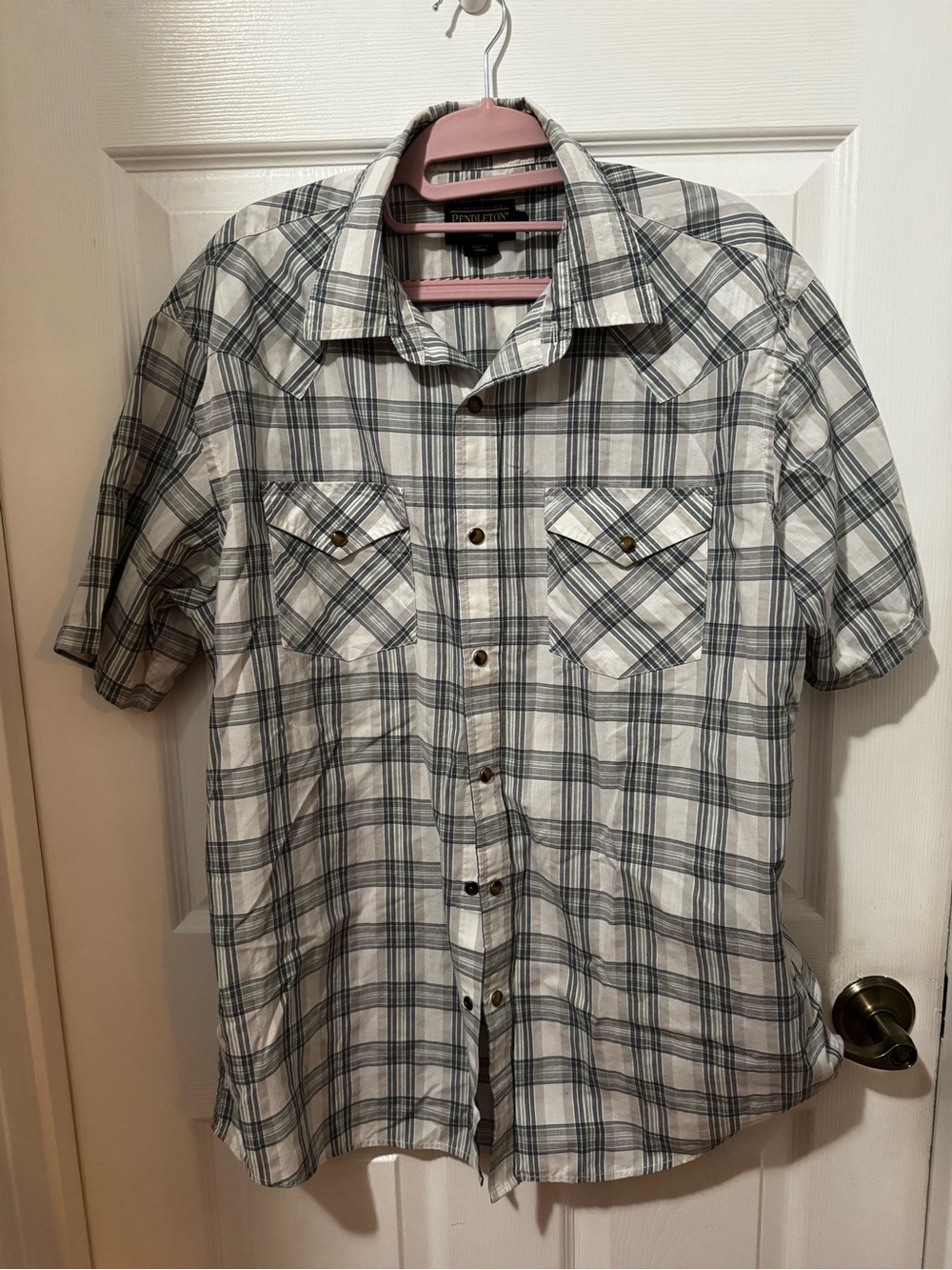 Pendleton Short-Sleeve Plaid Button-Up Shirt - White & Gray
